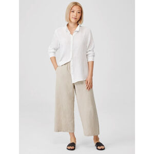 Eileen Fisher Linen Tencel Wide Leg Crop Pants Natural Large NWT Slub Pockets